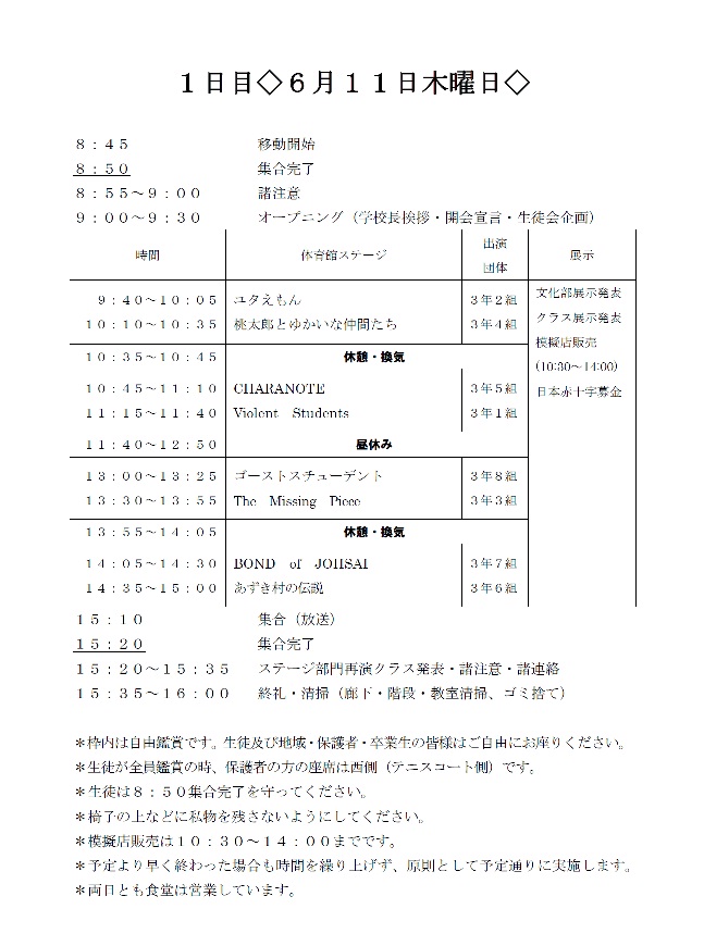 1日目ﾀｲﾑﾃｰﾌﾞﾙ